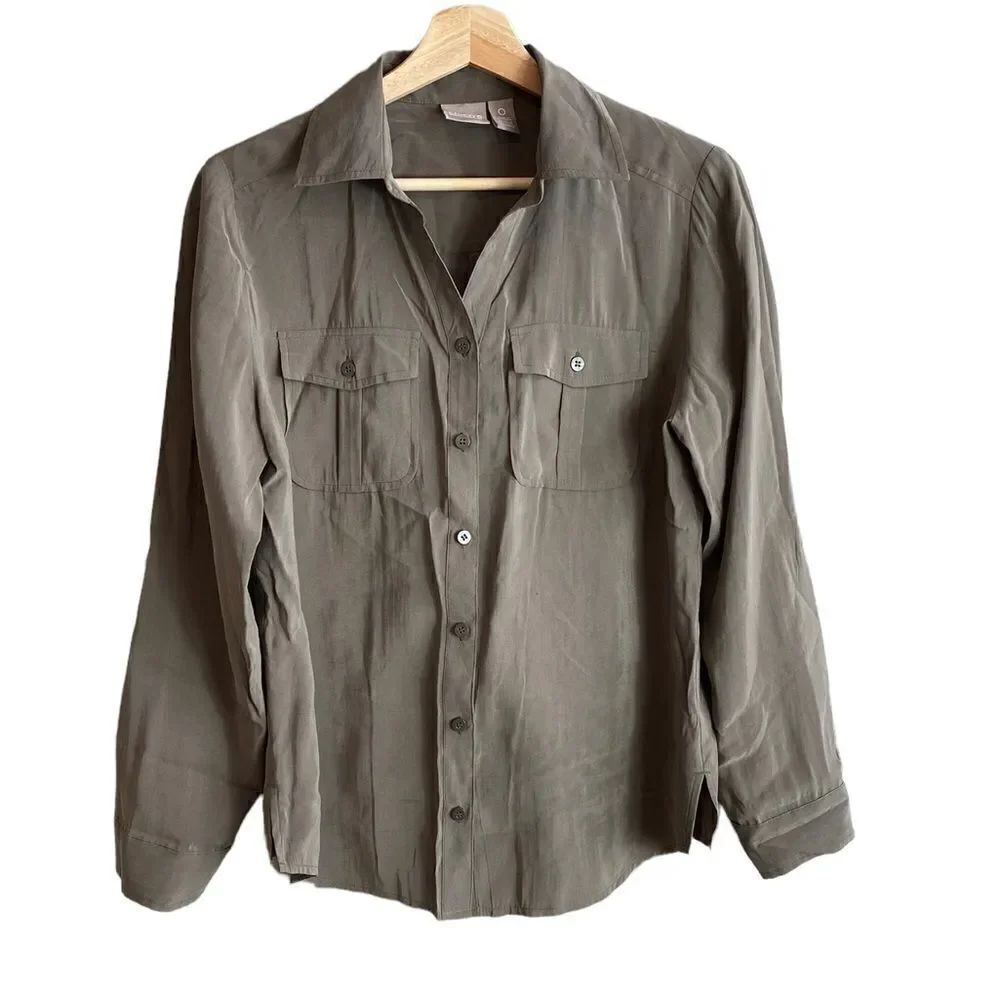 Chicos modal olive green button down
